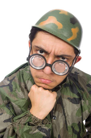 Military man with a gun isolated on whiteの写真素材