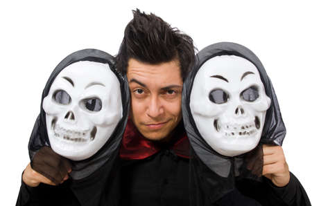 Man in horror costume with mask isolated on white