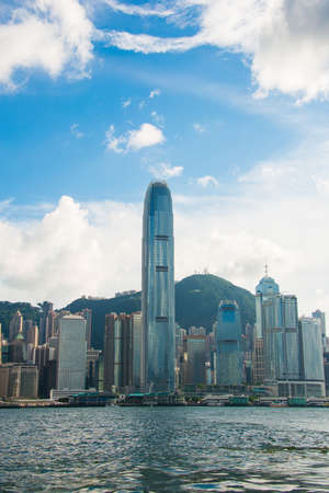Hong Kong - JULY 27, 2014: Hong Kong skyline on July 27 in China, Hong Kong. Hong Kong skyline is one of the famous in the worldのeditorial素材
