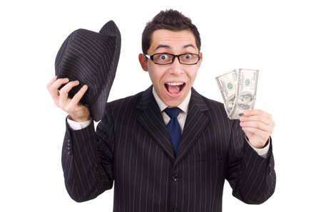 Funny gentleman in striped suit isolated on whiteの写真素材