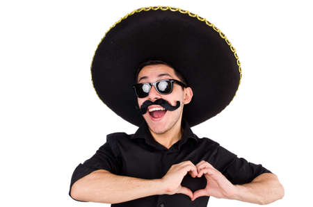 Mexican man gesturing isolated on whiteの写真素材