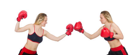 Woman boxer on white background