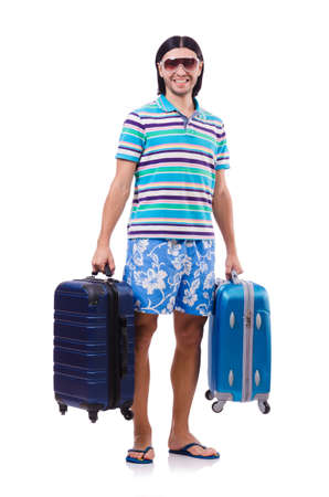 Man travelling with suitcases isolated on whiteの写真素材