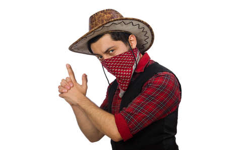 Young cowboy isolated on whiteの写真素材