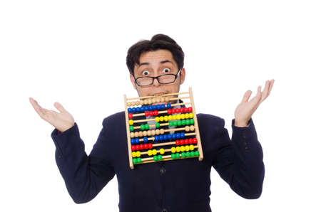 Funny businessman with abacus isolated on the whiteの写真素材