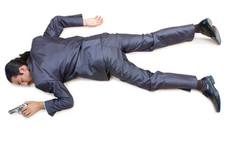 Businessman on the floor isolated on whiteの写真素材