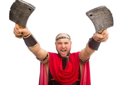 Gladiator with butchers knife isolated on whiteの写真素材