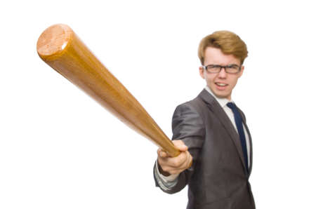Young businessman with baseball bat isolated on whiteの写真素材