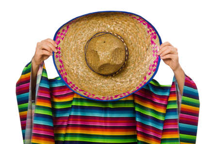 Handsome man in vivid poncho isolated on whiteの写真素材