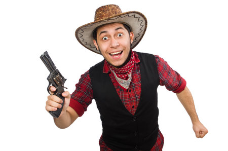 Young cowboy isolated on whiteの写真素材