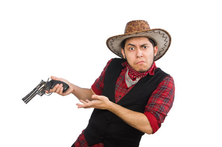 Young cowboy isolated on whiteの写真素材