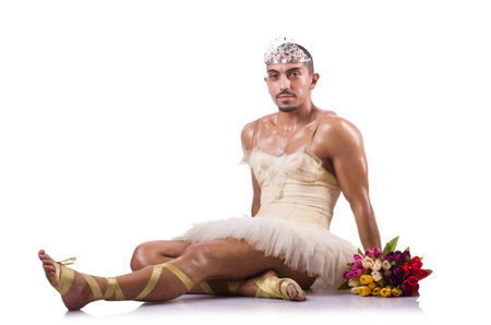 Man in tutu performing ballet danceの写真素材