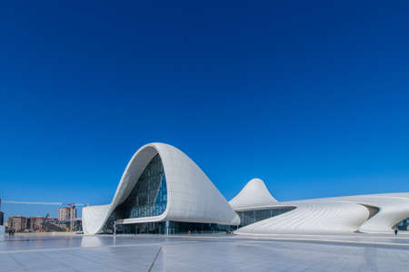 BAKU- DECEMBER 27: Heydar Aliyev Center on December 27, 2014 in Baku, Azerbaijan. Heydar Aliyev Center won the Design Museum's Designs of the Year Award in 2014のeditorial素材