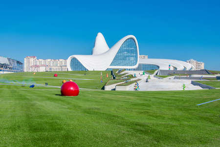 BAKU- DECEMBER 27: Heydar Aliyev Center on December 27, 2014 in Baku, Azerbaijan. Heydar Aliyev Center won the Design Museum's Designs of the Year Award in 2014のeditorial素材
