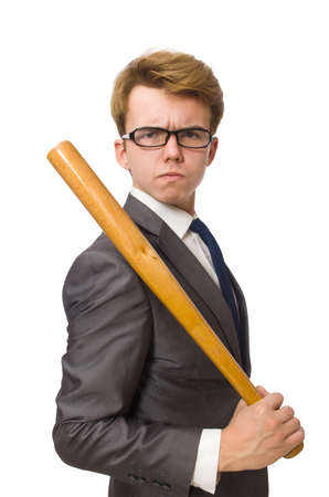 Young businessman with baseball bat isolated on whiteの写真素材
