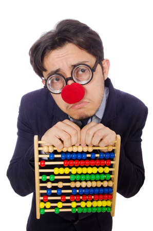 Funny businessman with abacus isolated on the whiteの写真素材