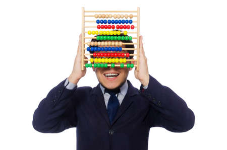 Funny businessman with abacus isolated on the whiteの写真素材