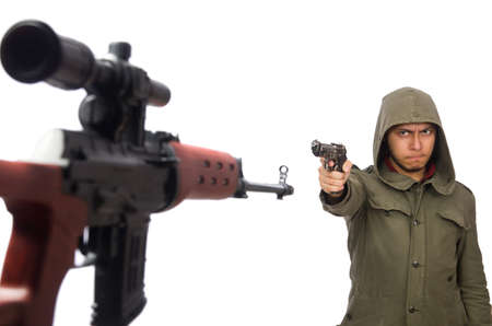 Man with a gun isolated on white