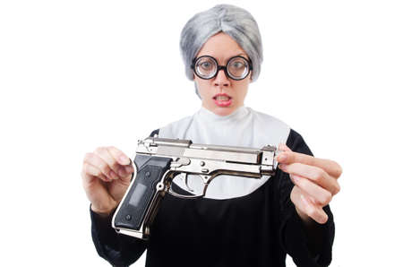 Comic nun isolated on whiteの写真素材