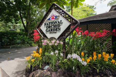 Singapore - AUGUST 2, 2014: Entrance to National Orchid Garden on August 2 in Singapore, Singapore. National Orchid Garden is a popular tourist attraction in Singaporeのeditorial素材