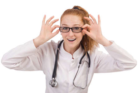 Young woman doctor isolated on whiteの写真素材