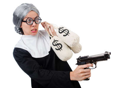 Comic nun isolated on whiteの写真素材
