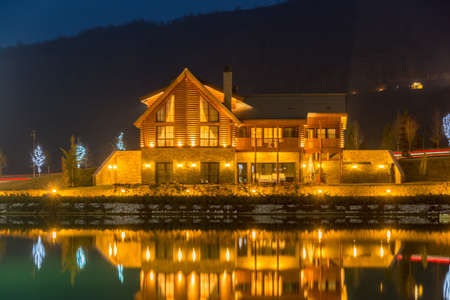 Nice modern house near lakeのeditorial素材