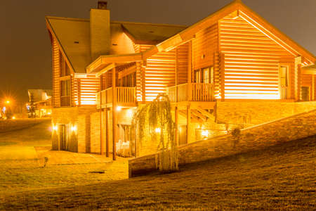 Nice modern house during evening hoursのeditorial素材