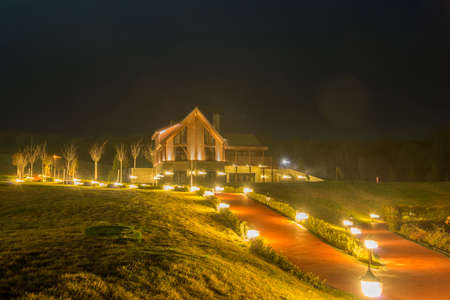 Nice modern house during evening hoursのeditorial素材