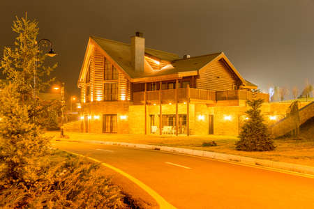 Nice modern house during evening hoursのeditorial素材