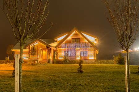 Nice modern house during evening hoursのeditorial素材