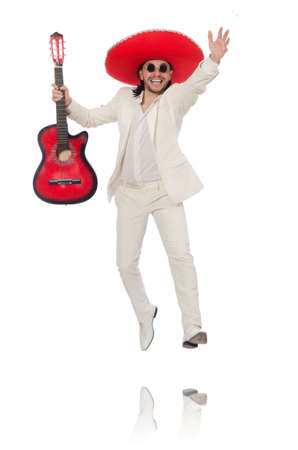 Mexican guitar player isolated on whiteの写真素材