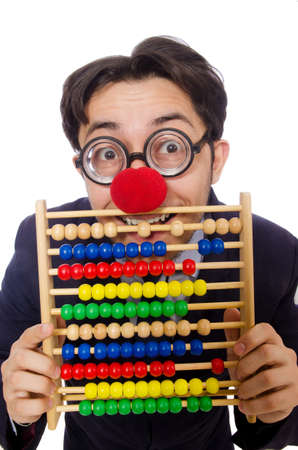 Funny businessman with abacus isolated on the whiteの写真素材