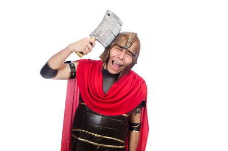 Gladiator with cleaver isolated on whiteの写真素材