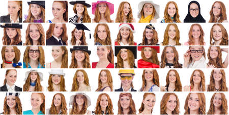 Collage of many faces from same modelの写真素材