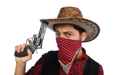 Young cowboy isolated on whiteの写真素材