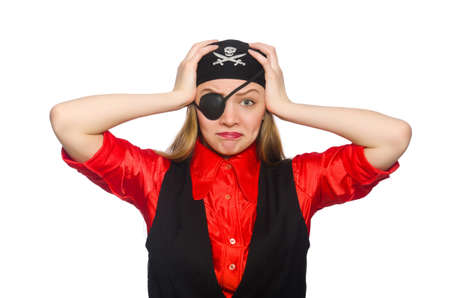 Pretty pirate girl isolated on whiteの写真素材