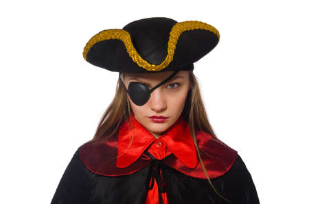 Pretty pirate girl in carnival clothing isolated on whiteの写真素材