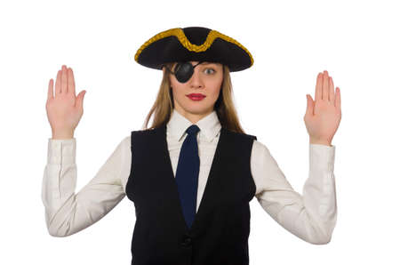 Pretty pirate girl isolated on whiteの写真素材