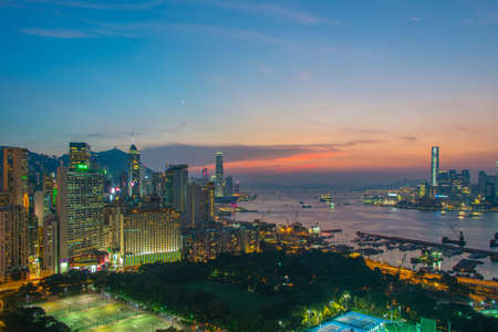 View of Hong Kong during sunset hoursのeditorial素材
