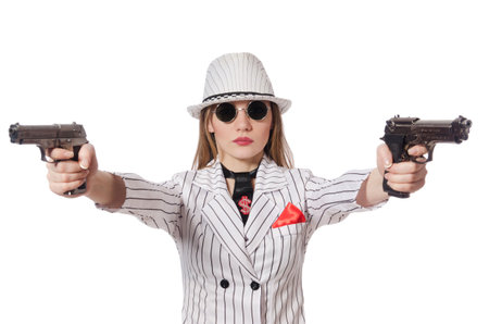 Beautiful girl in striped clothing isolated on whiteの写真素材