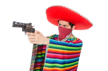 Funny mexican with weapon isolated on whiteの写真素材