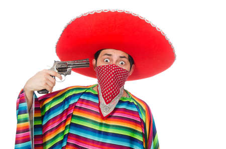 Funny mexican with weapon isolated on whiteの写真素材