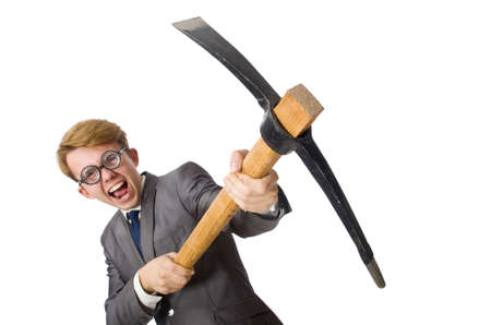 Young businessman with weapon isolated on whiteの写真素材