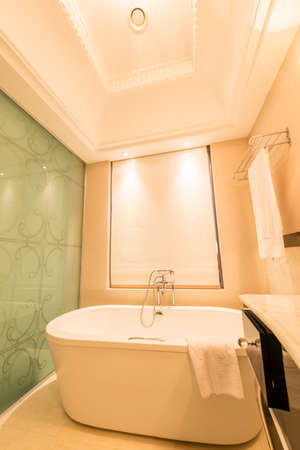 Modern bathroom interior with bathtubの写真素材