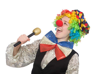Female clown with maracas isolated on whiteの写真素材