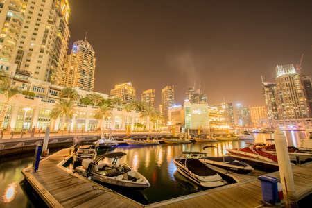 Dubai - JANUARY 10, 2015: Marina district on January 10 in UAE, Dubai. Marina district is popular residential area in Dubaiのeditorial素材