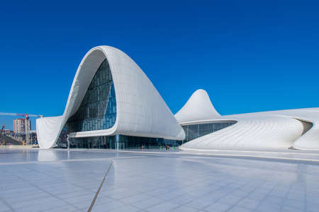 BAKU- DECEMBER 27: Heydar Aliyev Center on December 27, 2014 in Baku, Azerbaijan. Heydar Aliyev Center won the Design Museum's Designs of the Year Award in 2014のeditorial素材