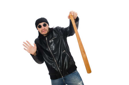 Aggressive man with baseball bat on whiteの写真素材
