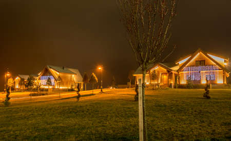 Nice modern house during evening hoursの写真素材